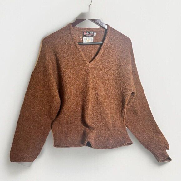 Vintage Distressed Pac A Mo  Wool Alpaca Mohair Grandpa Fuzzy Knit Sweater M. - Picture 1 of 11